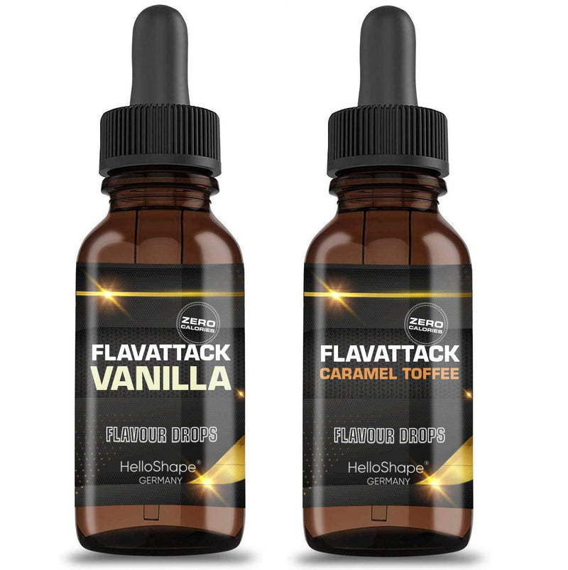 Flavor Drops sugar-free set 2x 50 ml - vanilla & caramel toffee | Flavor drops WITHOUT CALORIES for sweetening with pipette | vegan | For natural yoghurt, porridge or quark 50 ml (pack of 2) - NewNest Australia