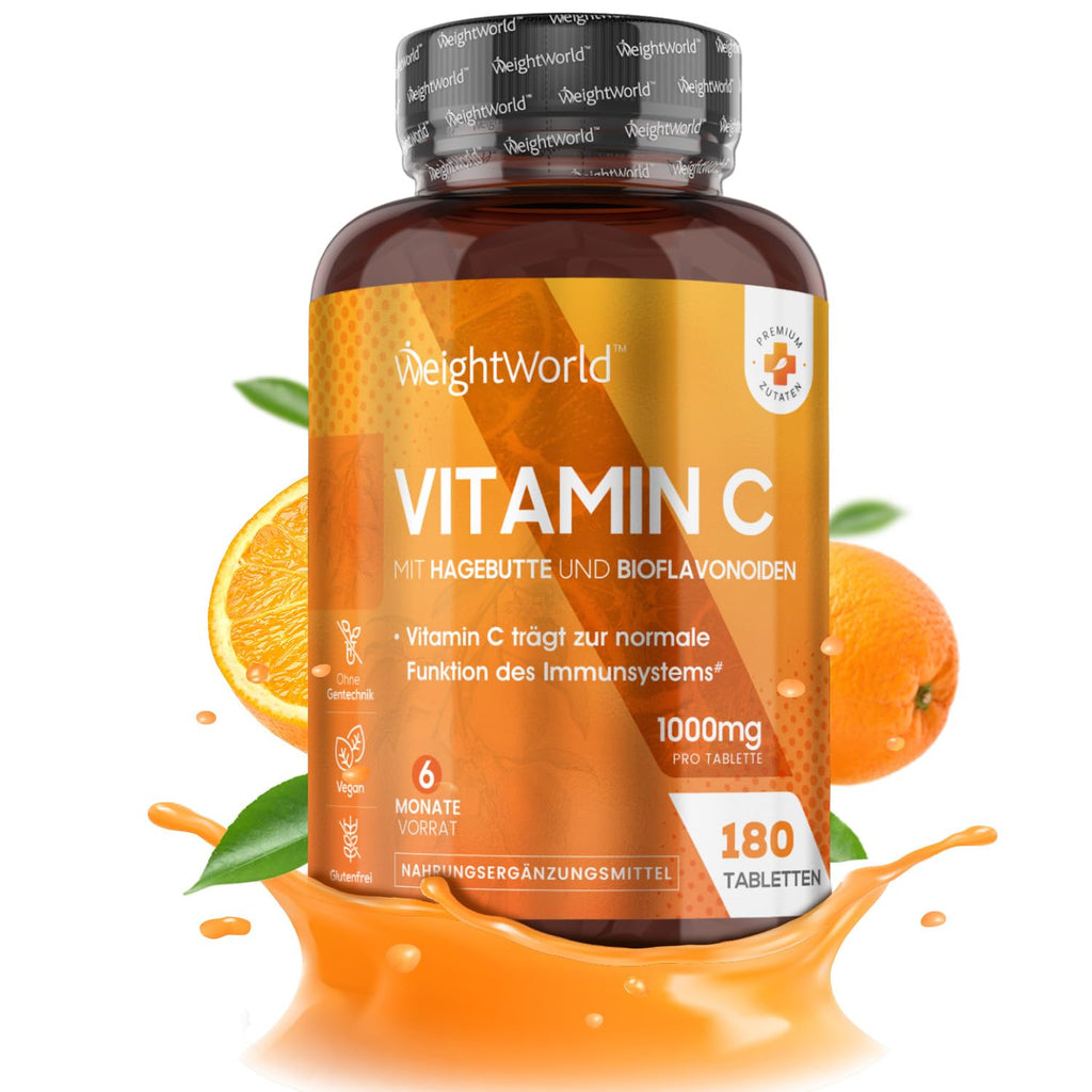 Vitamin C 1000Mg Tablets - 180 Tablets For 6 Months - Vit C From Vegetable Fermentation - With Bioflavonoids & Rosehip - Vitamin C (Ascorbic Acid) Complex - For Immune System, Stomach Friendly - NewNest Australia