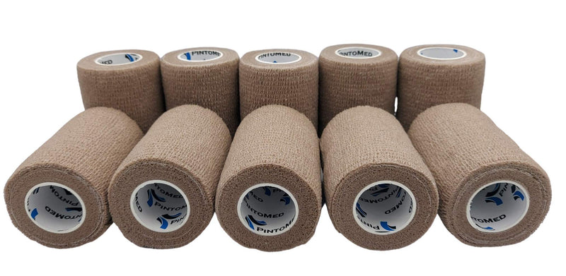 Pintomed Self-Adhesive Bandage Stretched - 10 X Beige Bandages Rolls - 7.5 Cm X 4.5 M Cohesive Bandage Bandage Fixation Bandage Self-Adhesive Health Plaster Sports Tape Piece For Wrist Leg Arm Vet - NewNest Australia