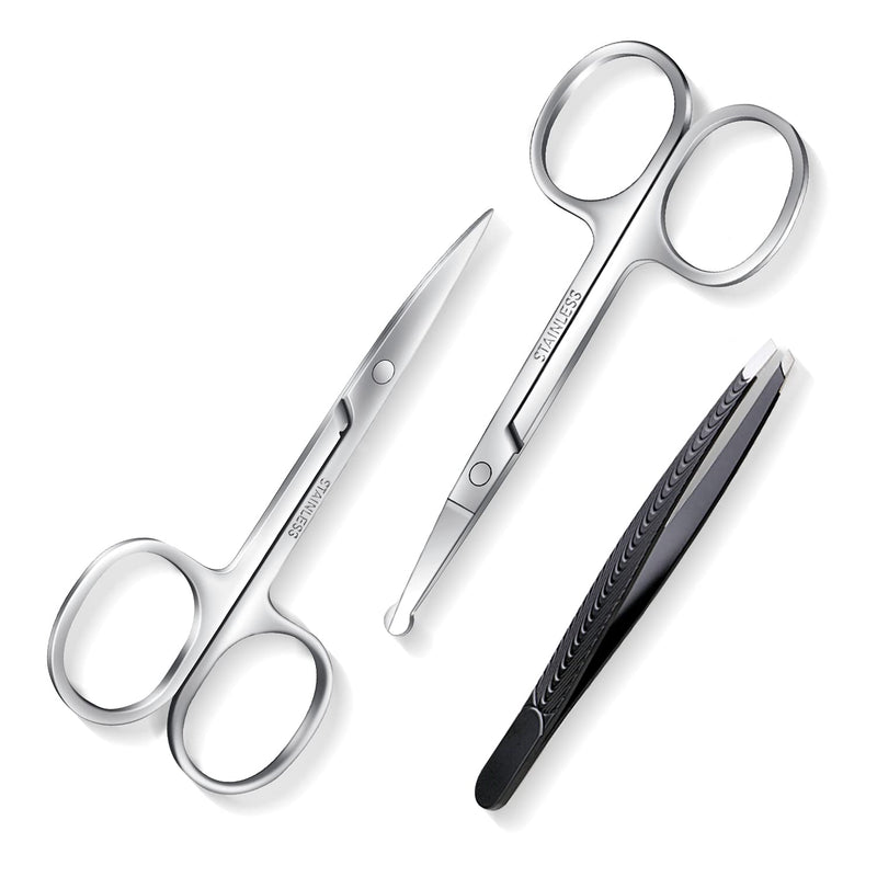 2-Piece Beard Scissors, Nose Hair Scissors, Eyebrow Scissors Set, Professional Nail Scissors With Tweezers Including Eyelashes, Eyebrow Trimmer, Stainless Steel Scissors Set With Fine Curved Cutting - NewNest Australia