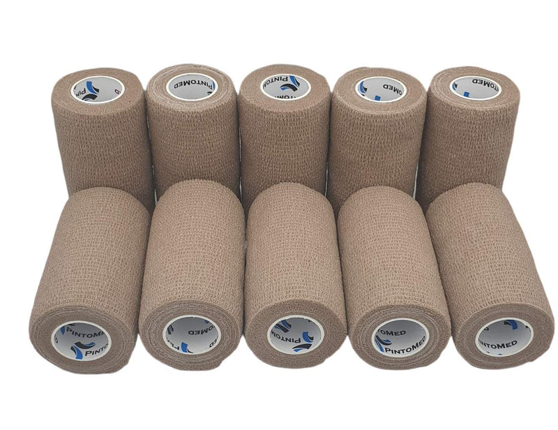 Pintomed Self-Adhesive Bandage Stretched - 10 X Beige Bandages Rolls - 10 Cm X 4.5 M Cohesive Bandage Bandage Fixation Bandage Self-Adhesive Health Plaster Sports Tape Piece For Wrist Leg Arm Vet Wrap - NewNest Australia