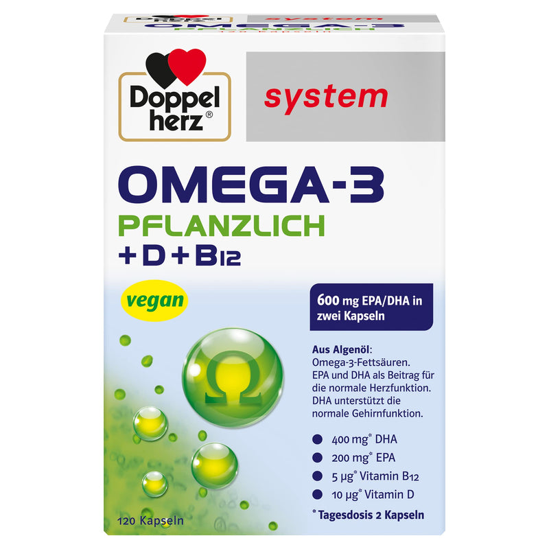 Doppelherz system OMEGA-3 VEGETABLE - algae oil - vitamin D as a contribution to the normal function of the immune system - 120 capsules 120 pieces (pack of 1) - NewNest Australia