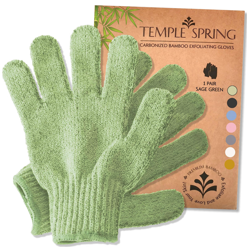 Temple Spring - Exfoliating Glove, Exfoliating Glove Made Of Bamboo, Exfoliating Gloves, Natural Bath Sponge, Sauna Glove, Body Sponge, Natural Ingrown Hair/Dead (Sage Green) - NewNest Australia