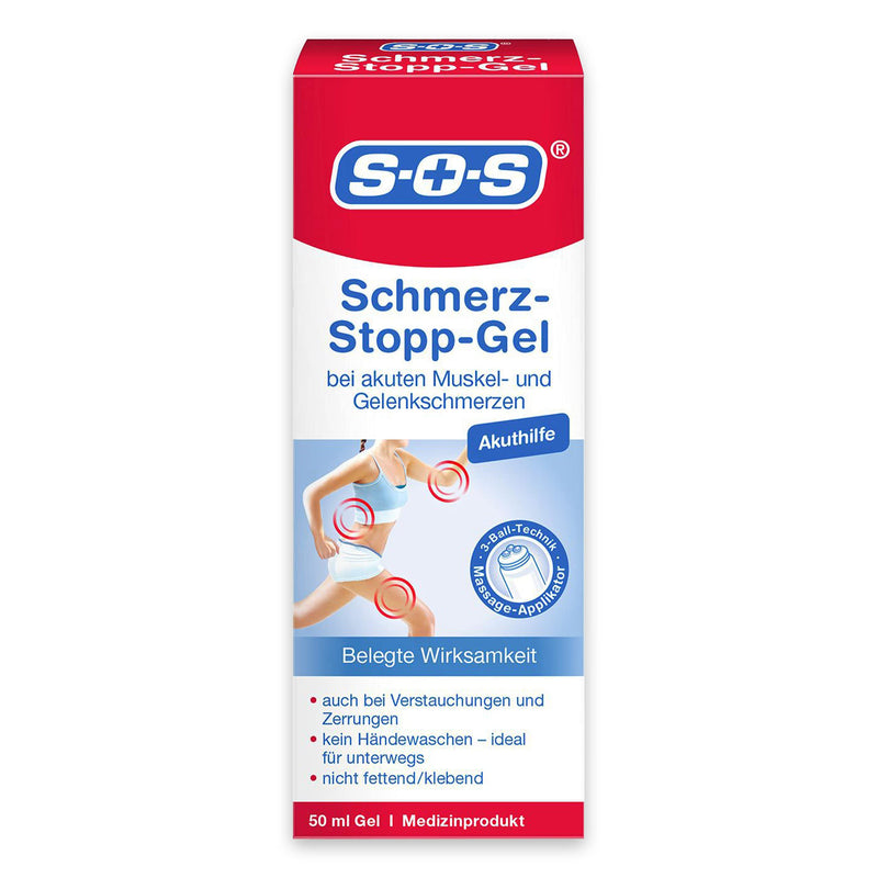 SOS Pain Stop Gel, Pain Gel for Quick Relief of Muscle Pain, Joint Pain and Post Traumatic Pain, with Massage Applicator and Cold Warm Effect, 1 x 50 ml Gel - NewNest Australia