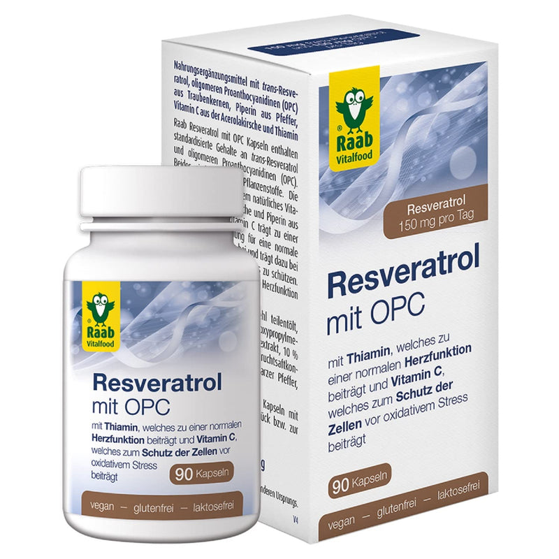 Raab Vitalfood Resveratrol with OPC capsules, dietary supplement with vitamin C from acerola cherries, oligomeric proanthocyanidins (OPC), 90 capsules - NewNest Australia