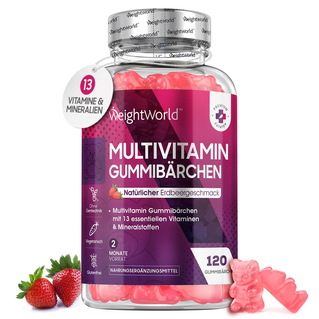 Multivitamin Gummy Bears - 120 Pieces - Gummies With 14 Vitamins And Minerals - For Adults With Vitamin C, D3, Biotin, Folic Acid, Zinc & More - Natural Ingredients & Strawberry Flavors - NewNest Australia