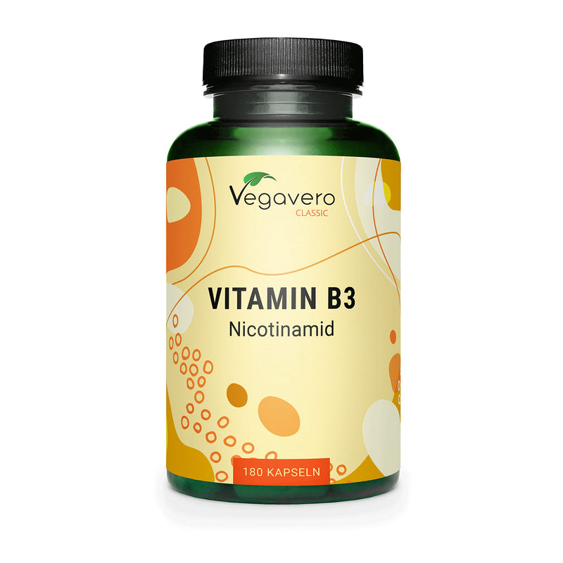 Vitamin B3 Niacin | High dose: 500 mg nicotinamide | 180 capsules - 6 month supply | Skin - Nerves - Energy* | Flushfree| Laboratory tested | Vegan - No additives | German production of Vegavero® - NewNest Australia
