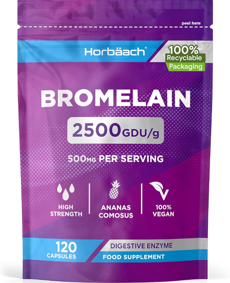 Bromelain 500mg high dose | 2500 GDU/g | 120 Vegan Capsules | Digestive enzyme | from Horbaach