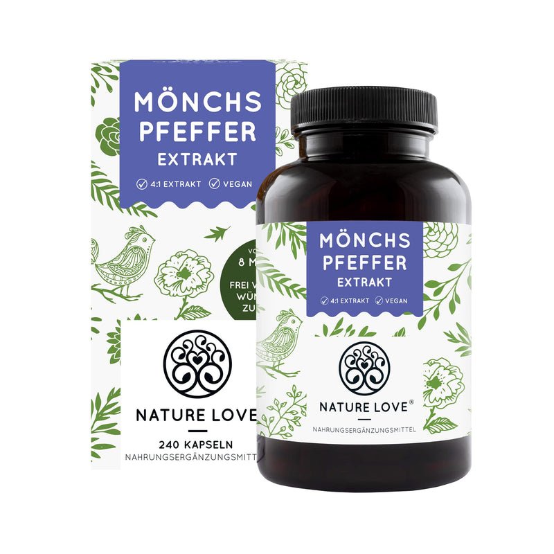 Nature Love® Premium Monk Pepper Capsules / Monk Pepper 4:1 Extract from Original Vitex Agnus Castus / High Dose 10 mg per Capsule / 240 Capsules / Additive-Free and Vegan / Made in Germany - NewNest Australia