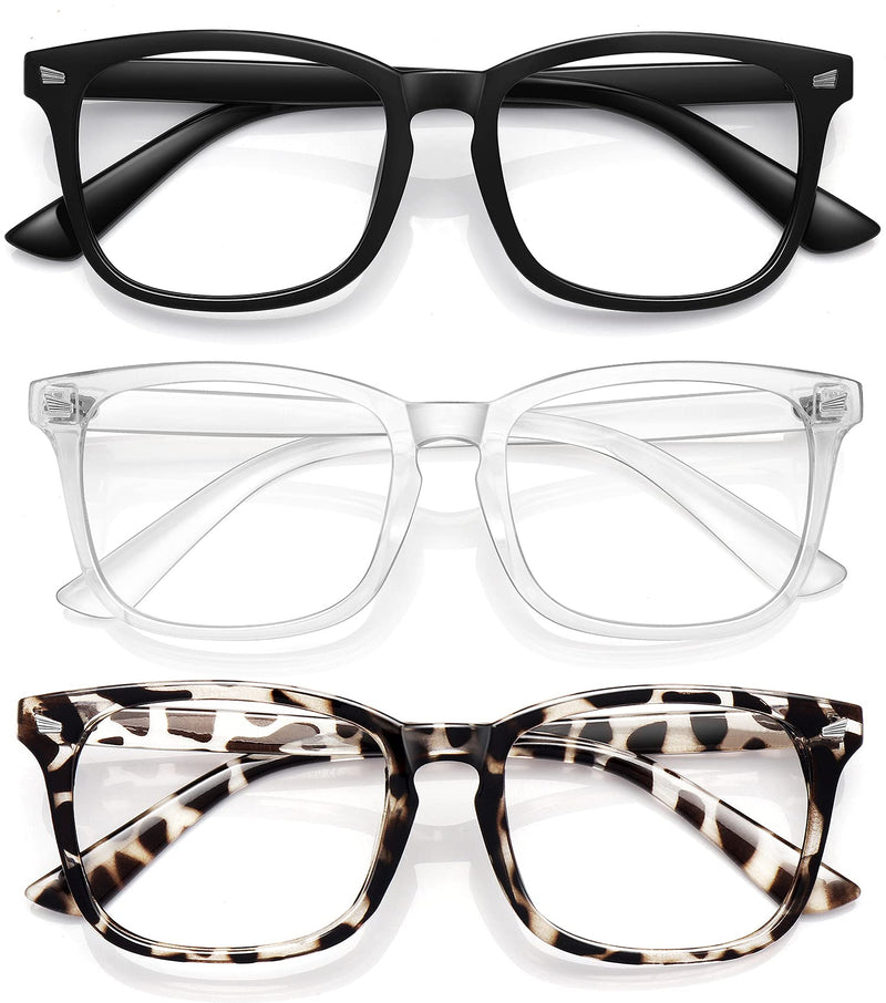 Blue Light Filter Glasses Unisex Nerd Non Prescription Clear Lens Fake Glasses Black + Gray + Transparent - NewNest Australia