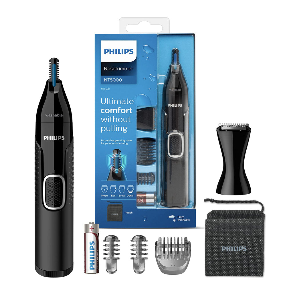 Philips Nt5650/16 Nose And Ear Hair Trimmer Series 5000 For Nose And Ear Hair And Eyebrows Without Plucking (With Beard Comb And Precision Trimmer), Black/Grey - NewNest Australia