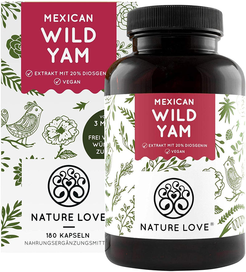 NATURE LOVE® Wild Yam Capsules - Original Mexican Wild Yam Root - High Dose with 880 mg Extract (of which 176 mg Diosgenin) per Daily Dose - 180 Vegan Capsules - NewNest Australia
