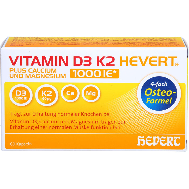 Vitamin D3 K2 Hevert plus calcium and magnesium 1000 IU capsules, 60
