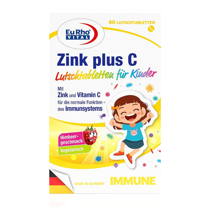 Zinc and Vitamin C Lozenges for Children | Vegetarian dietary supplement to support the immune system | Ideal for children aged 4 and over | EuRho® Vital – Made in Germany | 60 tablets of raspberry - NewNest Australia