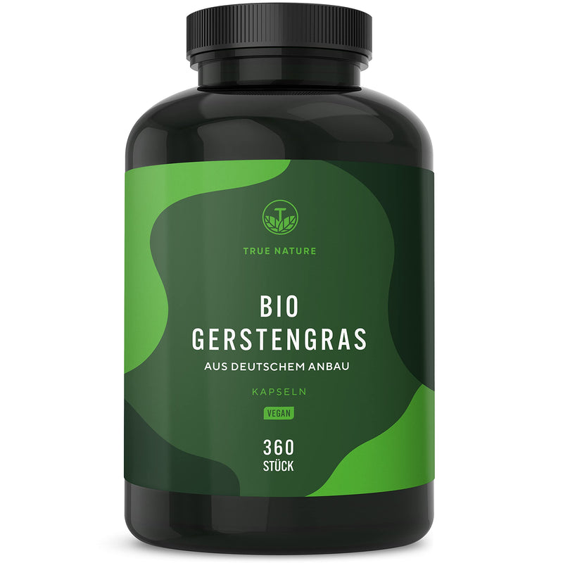 Organic barley grass - 360 capsules (500mg) - 3,000mg high dose per daily dose - German cultivation - contains selenium (contributes to the maintenance of normal hair and nails) - Vegan & laboratory tested - TRUE NATURE - NewNest Australia