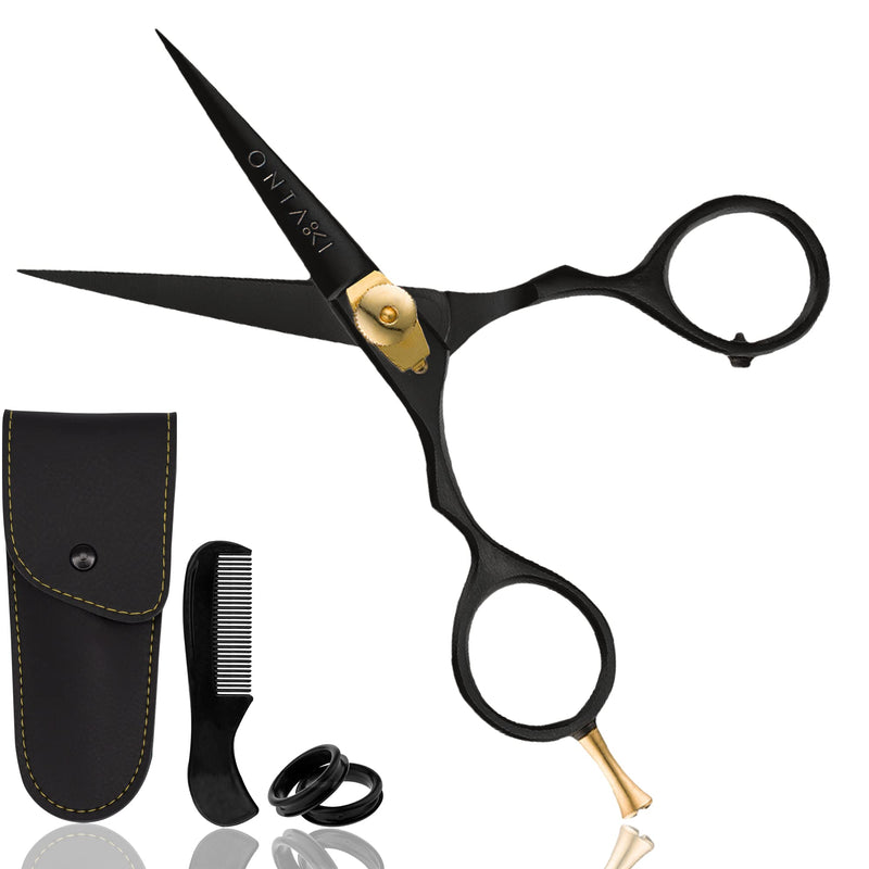 ONTAKI Premium Hand Forged Japanese Steel Hair Beard Mustache Scissors Cut Trim Groom Facial Hair Bangs (5.0 Black) - NewNest Australia