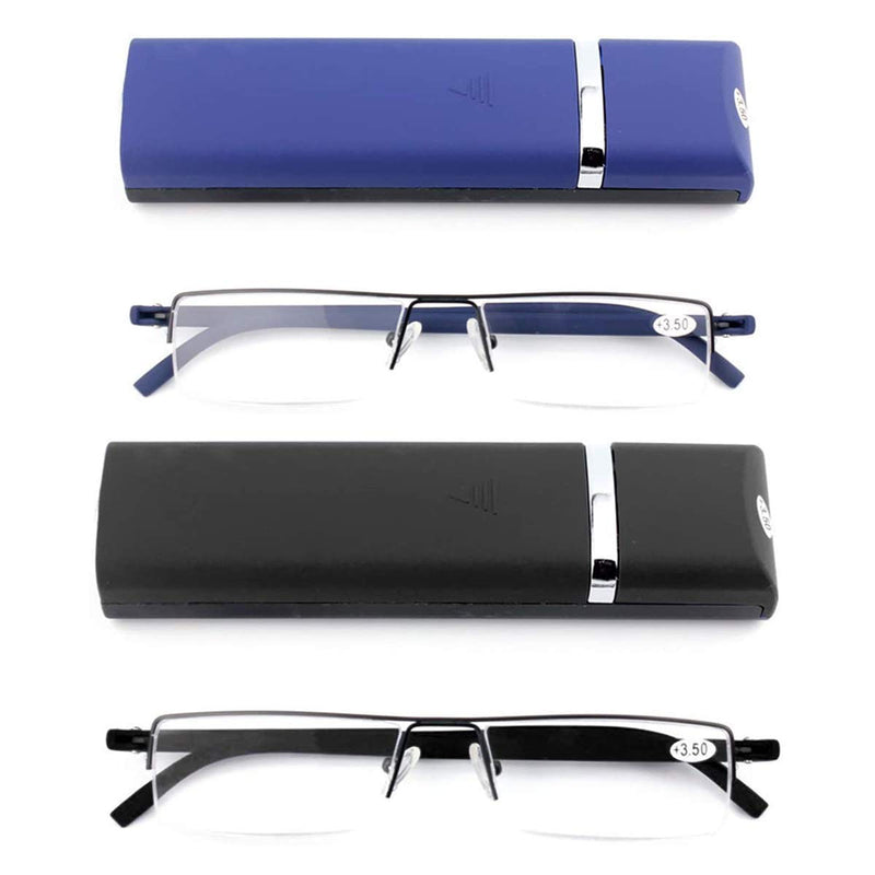 KoKoBin Pack of 2 Ultralight TR90 Reading Glasses for Men Women Classic Metal Visual Aid Half Rim Glasses Slim Style Glasses Reading Aid with Case and Glasses Cleaning Cloth +2.0 +2 Diopters (Pack of 2) - NewNest Australia