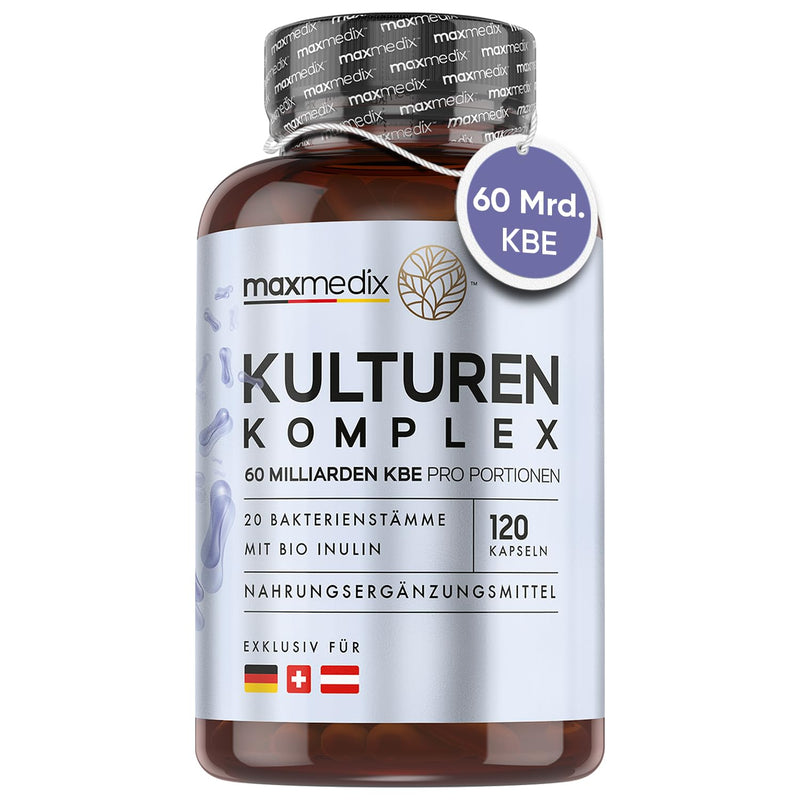 Cultures Complex With 60 Billion Cfu - 20 Bacterial Strains & Bio Inulin - With Lactobacillus Reuteri & Lactobacillus Gasseri - Laboratory Tested In Germany - Enteric-Coated & Vegan - 120 Capsules - NewNest Australia