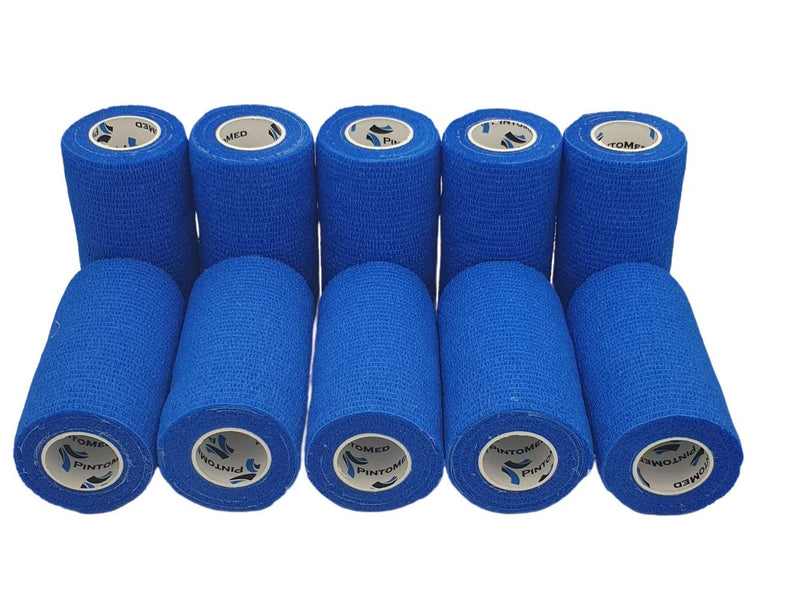 Pintomed Self-Adhesive Bandage Stretched - 10 X Blue Bandages Rolls - 10 Cm X 4.5 M Cohesive Bandage Bandage Fixation Bandage Self-Adhesive Health Plaster Sports Tape Piece For Wrist Leg Arm Vet Wrap - NewNest Australia