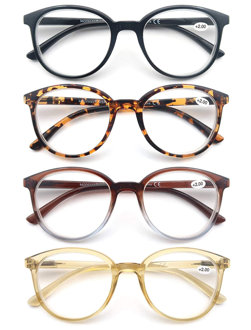 MODFANS (4 pack) reading glasses 1.5 round men women, good glasses, high quality, fashion, comfortable, great reading aid, for women +1.50 4 mixed colors - NewNest Australia