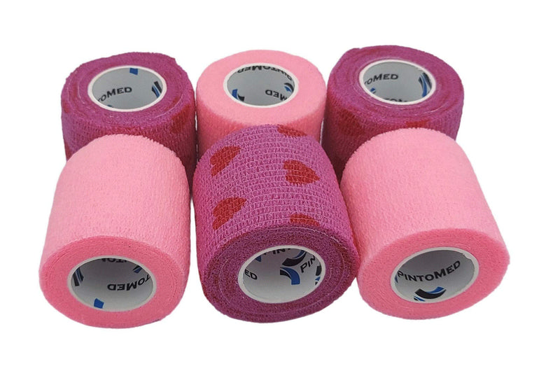 Pintomed Self-Adhesive Bandage, Stretched, 3 X Pink + 3 X Pink With Red Hearts, Bandages Rolls, 5 Cm X 4.5 M, Cohesive Bandage, Bandage, Fixing Bandage, Health Plaster, Sports Tape; Piece For Wrist - NewNest Australia