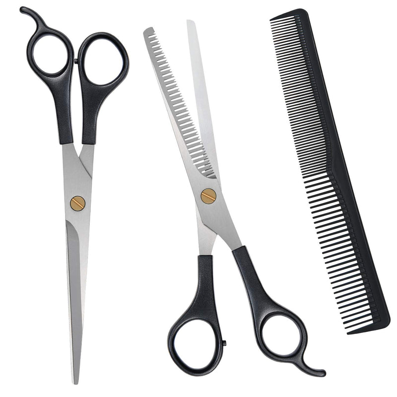 Uraqt Hair Scissors Set, 2 Sharp Professional Scissors Sets, Light Single-Sided Thinner, Sharp Hairdressing Scissors, Hair Cutting Scissors, Comb, For Women, Men, Children, Pets, Black - NewNest Australia