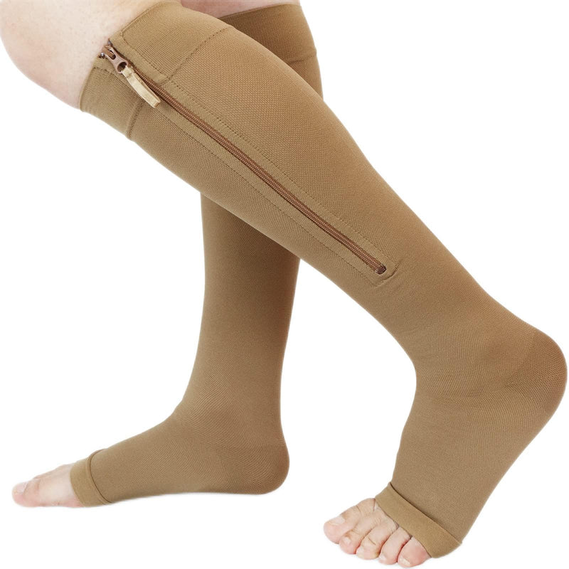 Ailaka Medical Zipper Compression Calf Socks 20-30 Mmhg For Women And Men, Knee High Open Toe, Firm Support Graduated Varicose Veins Hosiery For Edema, Swelling - NewNest Australia