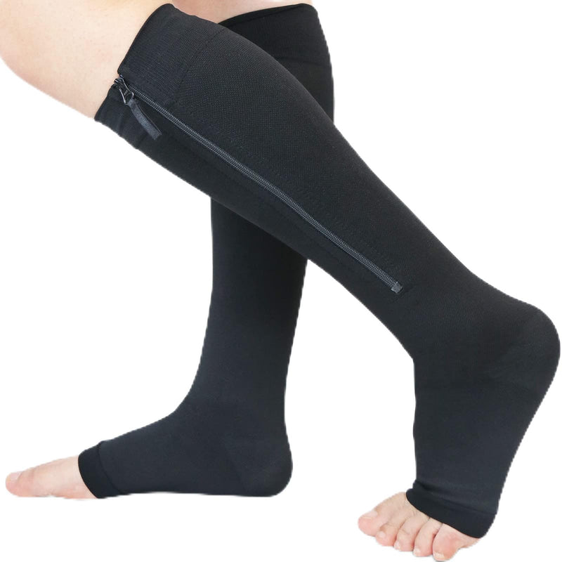 Ailaka Medical Zipper Compression Calf Socks 20-30mmHg for Women Men Knee High Open Toe Firm Support Graduated Varicose Veins Hosiery for Edema Swelling Black 3XL - NewNest Australia