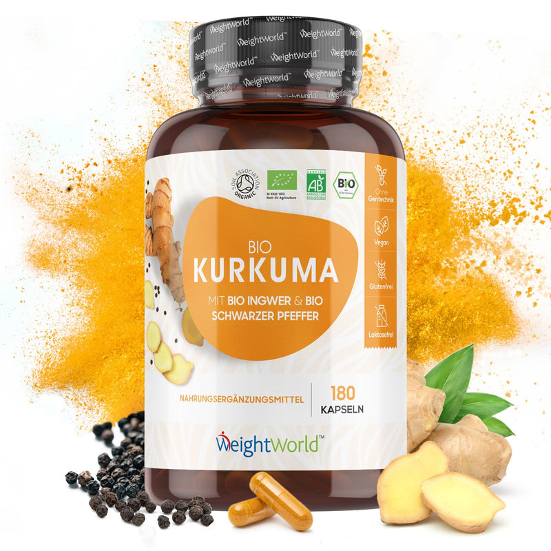 Organic Turmeric Capsules - Organic Black Pepper & Organic Ginger - 4320 Mg Turmeric Powder - 180 Vegan Capsules Curcuma Longa - High Bioavailability Piperine - Vegan & Certified Ingredients - Weightworld - NewNest Australia