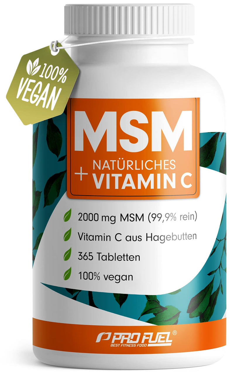 MSM 2000 mg per day + natural vitamin C - 365 tablets with methylsulfonylmethane - more compact powder than capsules - high dose with 1000 mg per MSM tab - vegan & without additives 365 pieces (pack of 1) - NewNest Australia