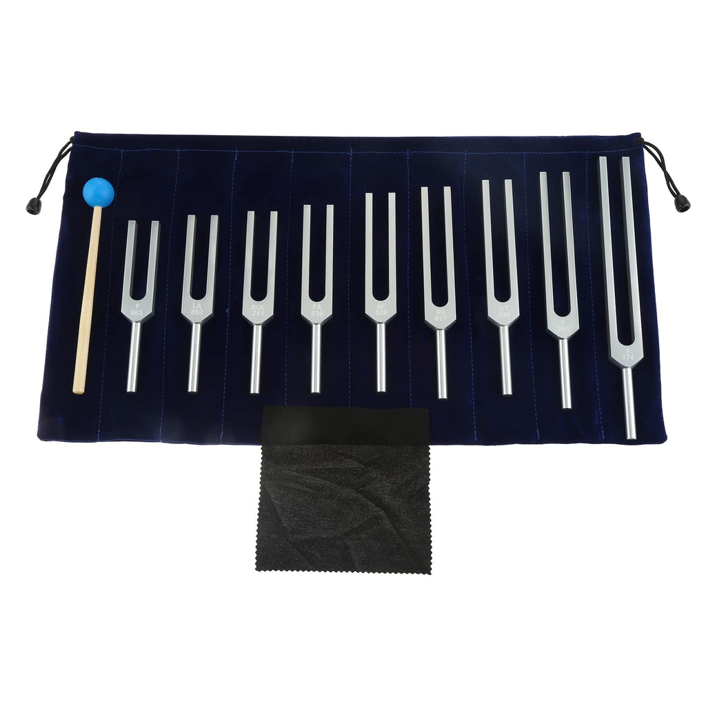 Dreld 9-Piece Solfeggio Tuning Fork Set With Silicone Hammer & Bag, 174/285/396/417/528/639/741/852/963 Hz Tuning Forks For Dna Repair, Healing, Sound Therapy, Aluminum Medical Tuning Fork Solfeggio Tuning Forks Set Of 9 Silver2 - NewNest Australia