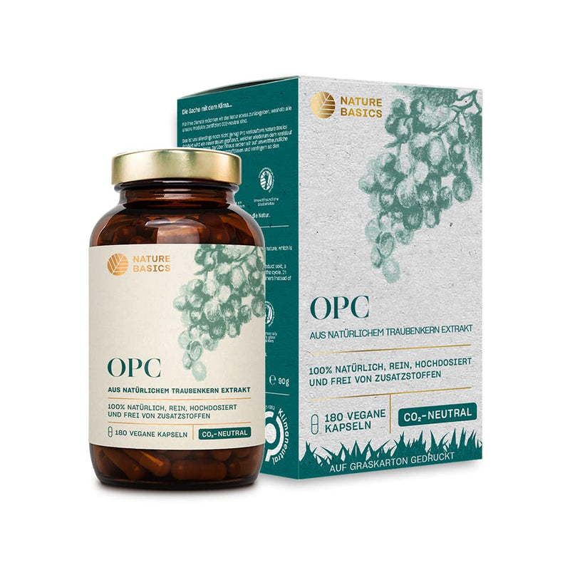Natural OPC grape seed extract - 180 capsules in high doses / 500 mg of pure OPC per daily dose / High quality obtained from European grapes / Vegan, certified & sustainable in a glass - NewNest Australia