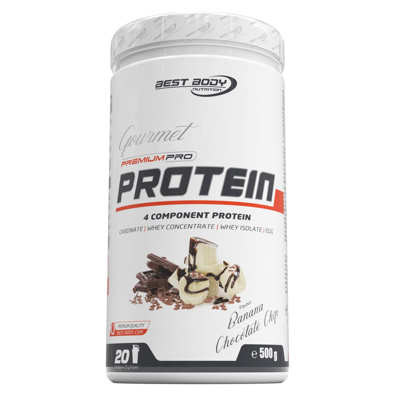 Best Body Nutrition Gourmet Premium Pro Protein, Banana Chocolate Chip, 4 Component Protein Shake: Caseinate, Whey Concentrate, Whey Isolate, Egg Protein, 500 G Tin - NewNest Australia