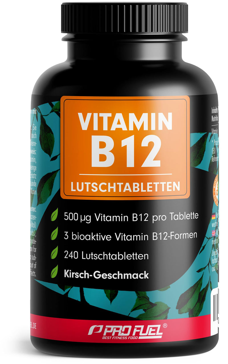 Vitamin B12 lozenges 240x CHERRY, 500µg B12 per tablet made from methylcobalamin, adenosylcobalamin & hydroxocobalamin, delicious taste, optimally high dosage, no added sugar, 100% vegan 96.00 g (pack of 1) - NewNest Australia