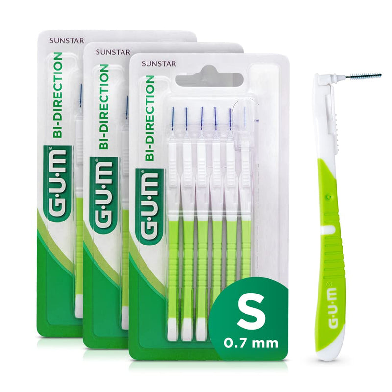 Gum Bi-Direction Dual Position Interdental Brushes, Antibacterial Bristles, 90 Degree Positioning, Teeth Cleaning And Plaque Removal, 3 X 6 Pieces (Iso Size 1, 0.7 Mm) - NewNest Australia
