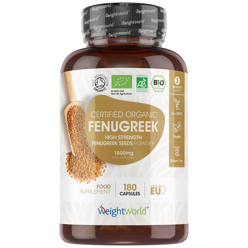 Organic Fenugreek 180 Capsules - 750Mg Per Capsule - 3 Month Supply - Fenugreek Seeds Vegan Dietary Supplement - Fenugreek Seed - Certified Organic - Without Magnesium Stearate - Weightworld - NewNest Australia