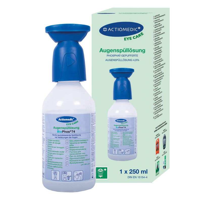 Actiomedic Biophos74 Eye Wash With Phosphate-Buffered Rinse Solution 4.9% In Single Box I Phosphate-Buffered Eye Wash Solution I Sterile Eye Wash Solution For Chemicals I In Single Box I 250 Ml - NewNest Australia
