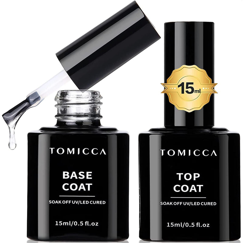 Tomicca Base Coat Top Coat Uv Nail Polish Set, 2 * 15Ml Shellac Base Coat And No Wipe Top Coat, Soak-Off Uv/Led Nail Polish Gel Gift For Nail Studio Diy Home‚¶ 2 * 15Ml - NewNest Australia