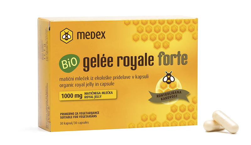 Medex Organic Royal Jelly FORTE, high dosage 1000 mg Royal Jelly, lyophilized, dry form, clinically proven results, 30 capsules, 30 days of use - NewNest Australia