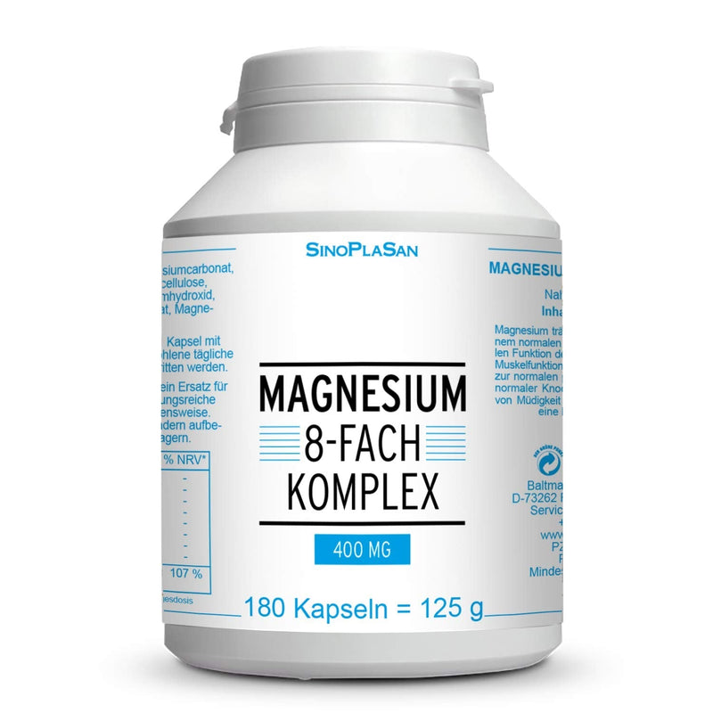 Magnesium 8-fold complex 400 mg || 180 capsules || 400 mg elemental magnesium || 8 different types of magnesium || SinoPlaSan - NewNest Australia