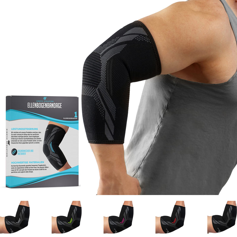 KINETIC EVOLUTION Elbow bandage for men and women, sports compression, bandage against elbow pain, breathable, stabilized and supported, sports bandage for tennis, volleyball, weight training, golf, handball, Nordic walking, XL black - NewNest Australia