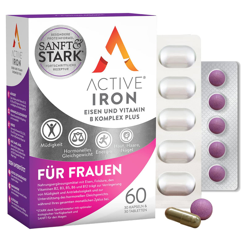Active Iron For Women | 2X Better Absorption | 6X Weninger intestinal irritations | 30 capsules of iron & 30 capsules of vitamin B complex plus active iron for women - NewNest Australia