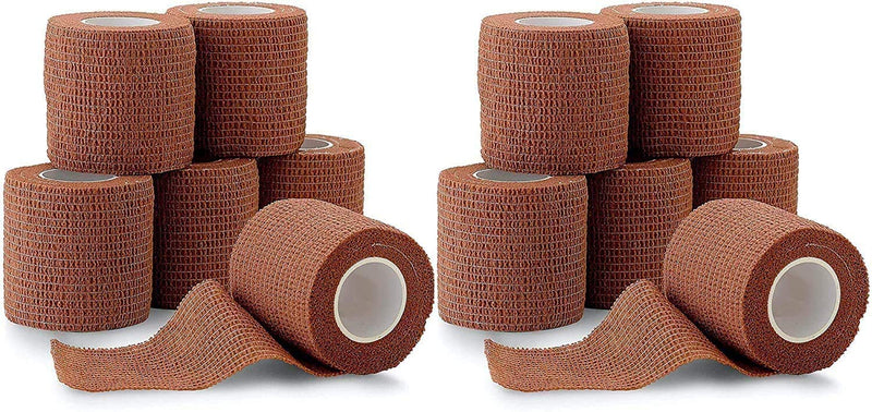 Self Adhesive Cohesive Tape - 2 Inch X 4 Feet, 12 Pack (Medium Brown) Self Adhesive Bandage Rolls And Sports Bandage For Ankle, Wrist, Knee Sprains And Swelling - NewNest Australia
