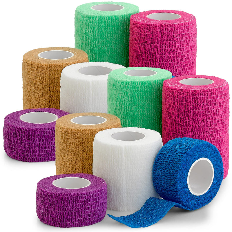 Self Adhesive Cohesive Tape Rolls - Pack Of 12-2.5 Cm, 2 Inch, 3 Inch X 1.5 M Self Adhesive Bandage Rolls And Sports Bandage For Ankle, Wrist, Sprains And Swelling - NewNest Australia