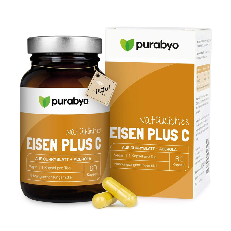 Vegetable iron from curry leaf with 40 mg of natural vitamin C from acerola | in the glass | Iron with 100% NRV | Vegan | Only 1 capsule daily | 2 month supply - NewNest Australia