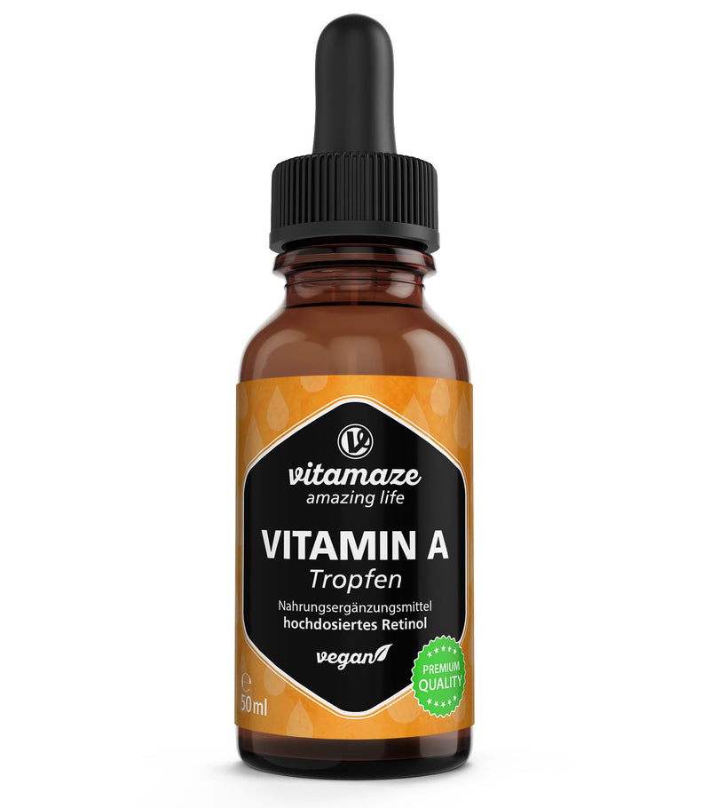 High-dose vitamin A drops 5000 IU per daily dose, 50 ml (1700 drops), liquid retinol & vegan, natural dietary supplement without additives, high bioavailability, Made in Germany - NewNest Australia