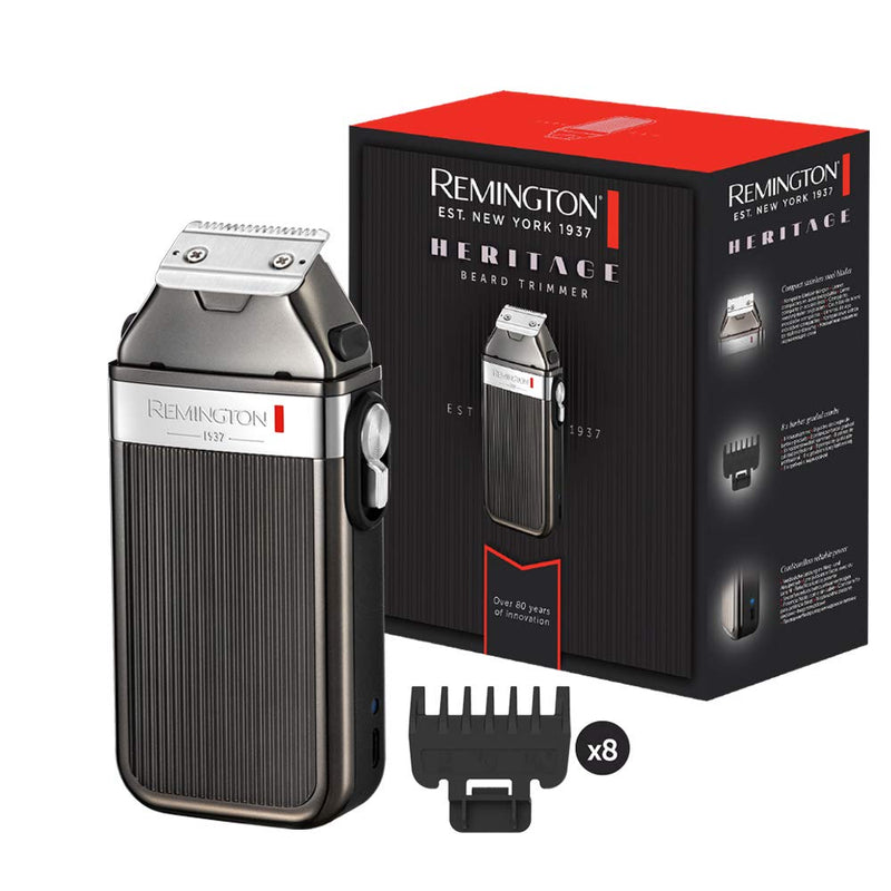 Remington Heritage Retro Design Men'S Beard Trimmer (High-Quality Stainless Steel Blades, Usb Charging Function, 8 Attachment Combs (1.5-15 Mm), Mains / Battery Operated, Hair Trimmer, Mb9100, Gray - NewNest Australia