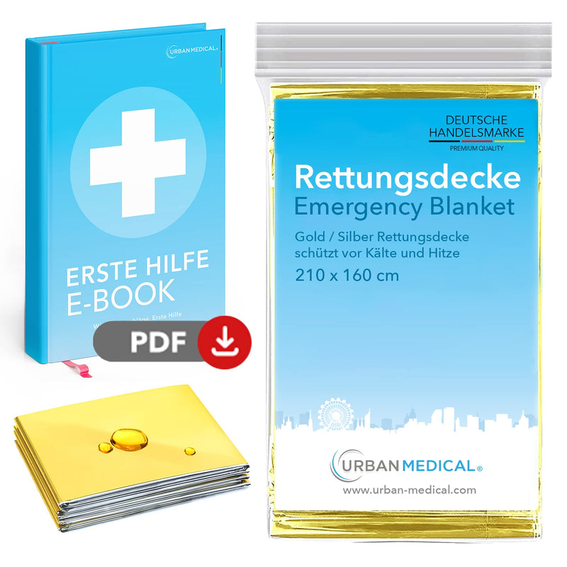 URBAN MEDICAL Premium rescue blanket | Protection from cold and heat | 1 piece | Double Sided Emergency Blanket - Gold/Silver | Large rescue film for first aid | 210x160cm - NewNest Australia