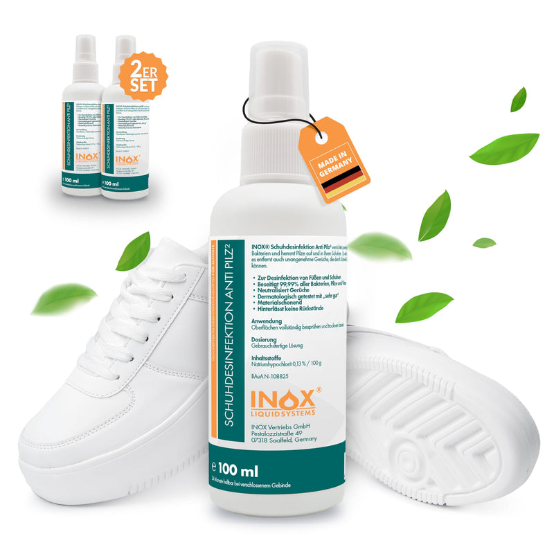 INOX® - Shoe disinfectant spray 2x100ml | Shoe spray against odor & bacteria | quick & effective shoe disinfection | Protect against athlete's foot | Odor remover for shoes 100 ml (pack of 2) - NewNest Australia