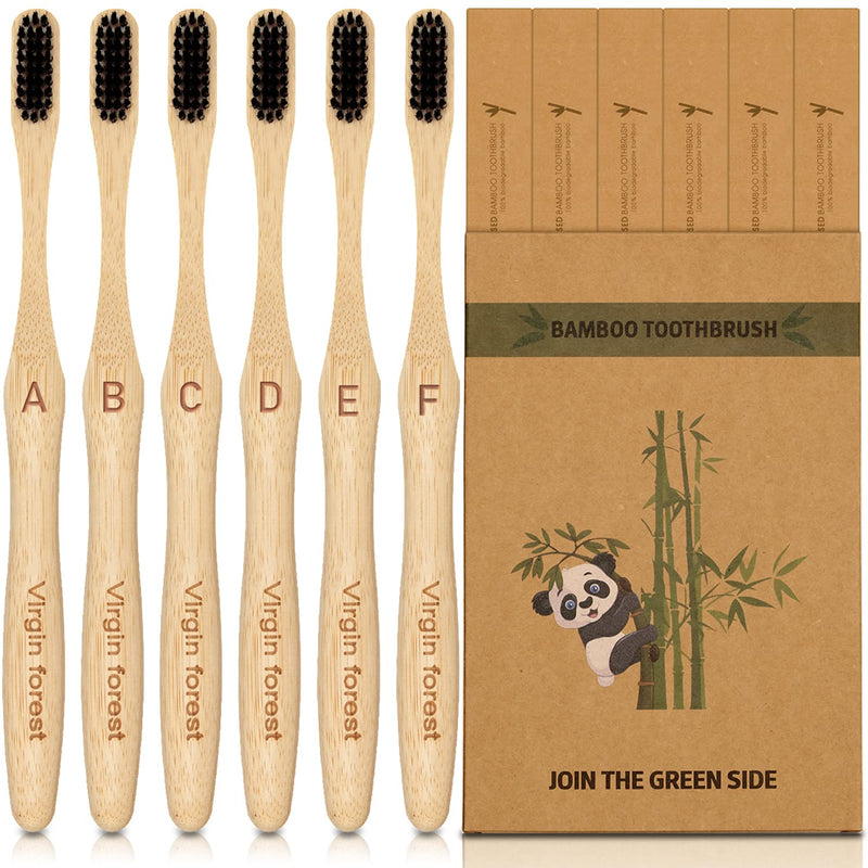 Bamboo Toothbrush, Pack Of 6, Biodegradable Toothbrush With Medium-Hard Bristles, Natural And Ecological Manual Toothbrush, Wooden Toothbrush With Rounded And Comfortable Handle, Pack Of 6 (Soft Bristles)B - NewNest Australia
